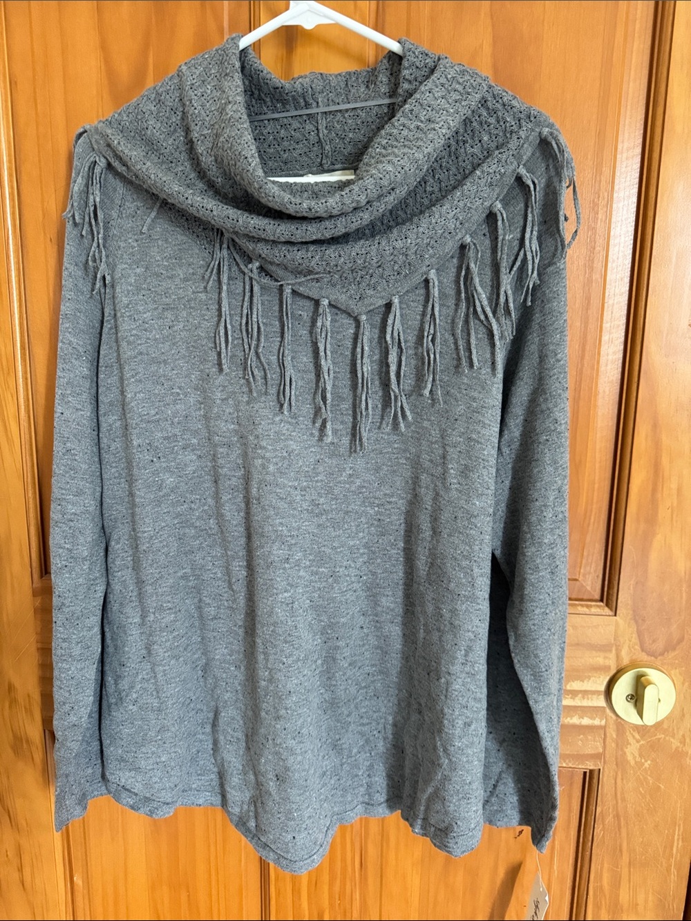 Style & Co. Gray Cowl Neck Fringe Sweater